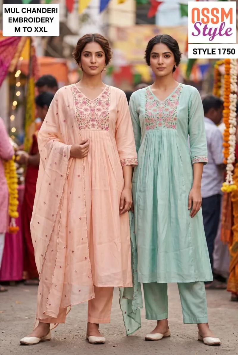 1749 And 1750 By Ossm Style Mul Chanderi Kurtis Set Size Combo 